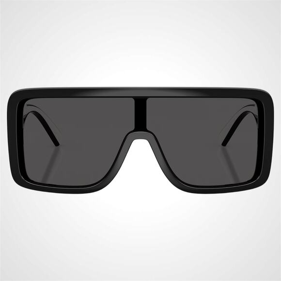 New Dolce & Gabbana Sunglasses Black Rectangle Shield Aviator Mask White Logo - Picture 2 of 6